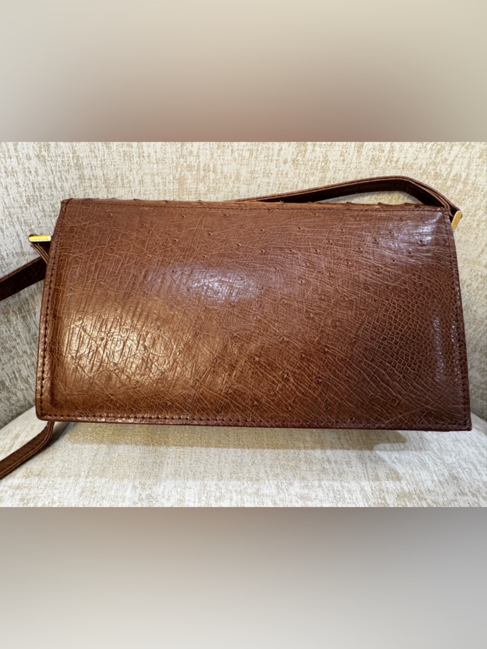 Fernberry Genuine Ostrich Leather Bag Vintage Brown Shoulder Clutch - Picture 4 of 7